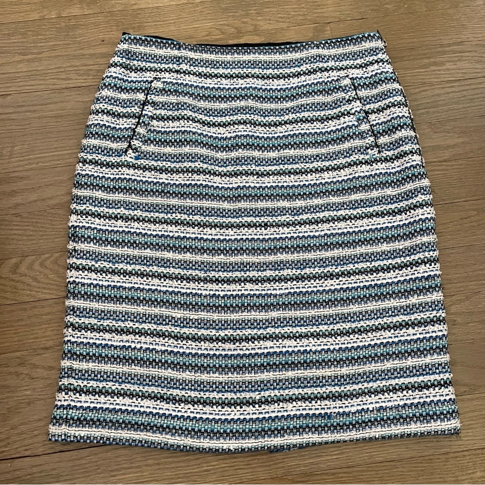 Halogen Tweed Striped Blue White Black Mini Skirt Size 4